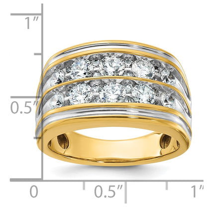 14k Yellow & Rhodium  with White 2 Ct. Lab Grown Diamond VS/SI+ G+ Complete Two Row Men's Ring