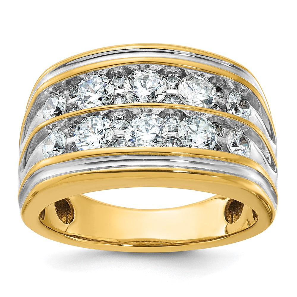 14k Yellow & Rhodium  with White 2 Ct. Lab Grown Diamond VS/SI+ G+ Complete Two Row Men's Ring