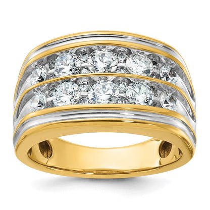 14k Yellow & Rhodium  with White 2 Ct. Lab Grown Diamond VS/SI+ G+ Complete Two Row Men's Ring