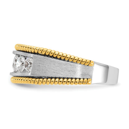14k Two-tone Two Tone 1 Ct. Lab Grown Diamond VS/SI+ G+ Five Stone Polished Satin and Textured Men's Ring