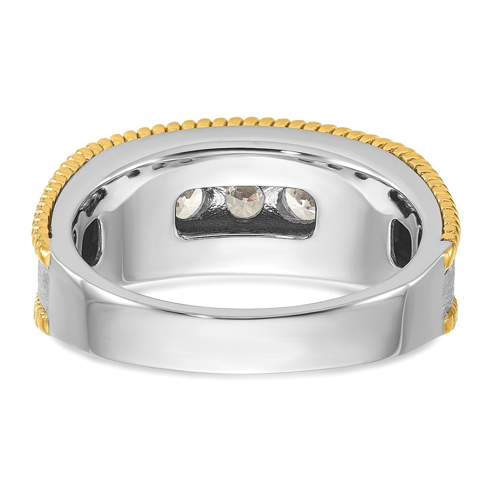 14k Two-tone Two Tone 1 Ct. Lab Grown Diamond VS/SI+ G+ Five Stone Polished Satin and Textured Men's Ring