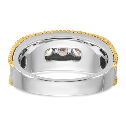 14k Two-tone Two Tone 1 Ct. Lab Grown Diamond VS/SI+ G+ Five Stone Polished Satin and Textured Men's Ring
