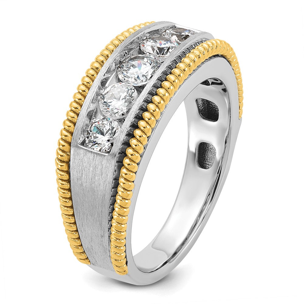 14k Two-tone Two Tone 1 Ct. Lab Grown Diamond VS/SI+ G+ Five Stone Polished Satin and Textured Men's Ring