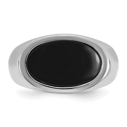 14k White Gold Men's East-West Oval Onyx Complete Ring