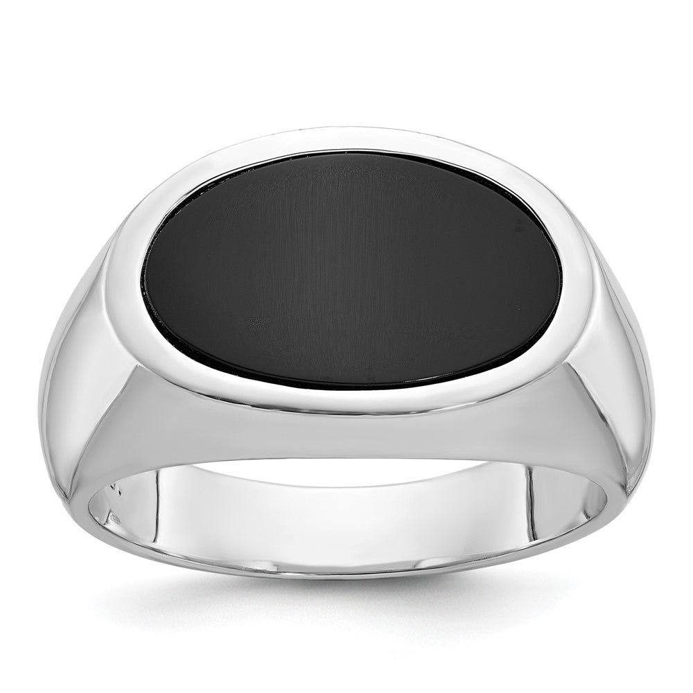 14k White Gold Men's East-West Oval Onyx Complete Ring