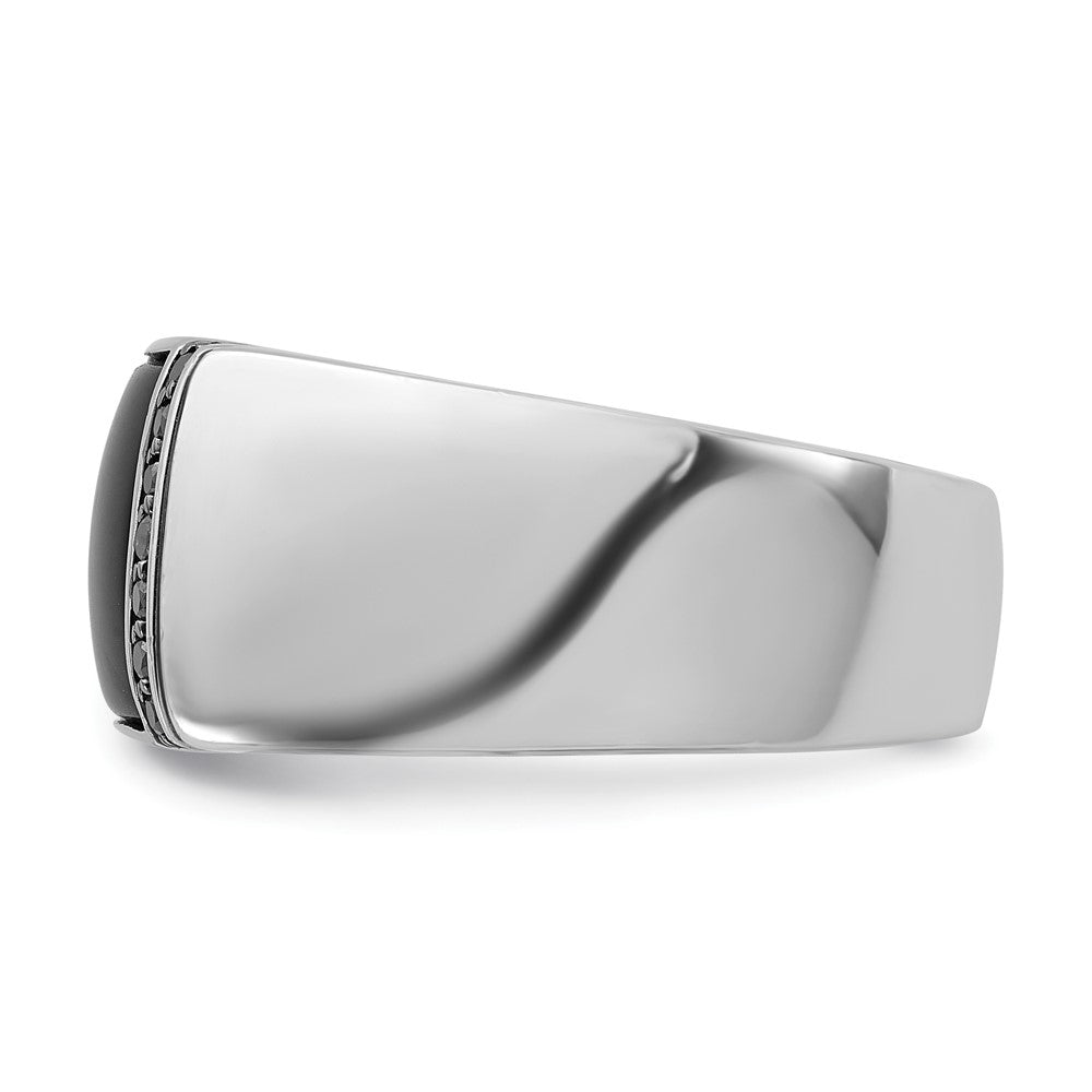 14k White Gold Men's Onyx and 1/4 carat Black Diamond Complete Ring