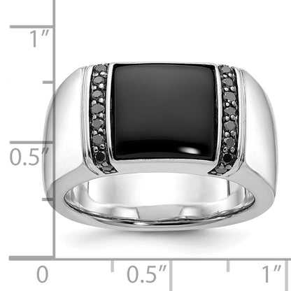 14k White Gold Men's Onyx and 1/4 carat Black Diamond Complete Ring
