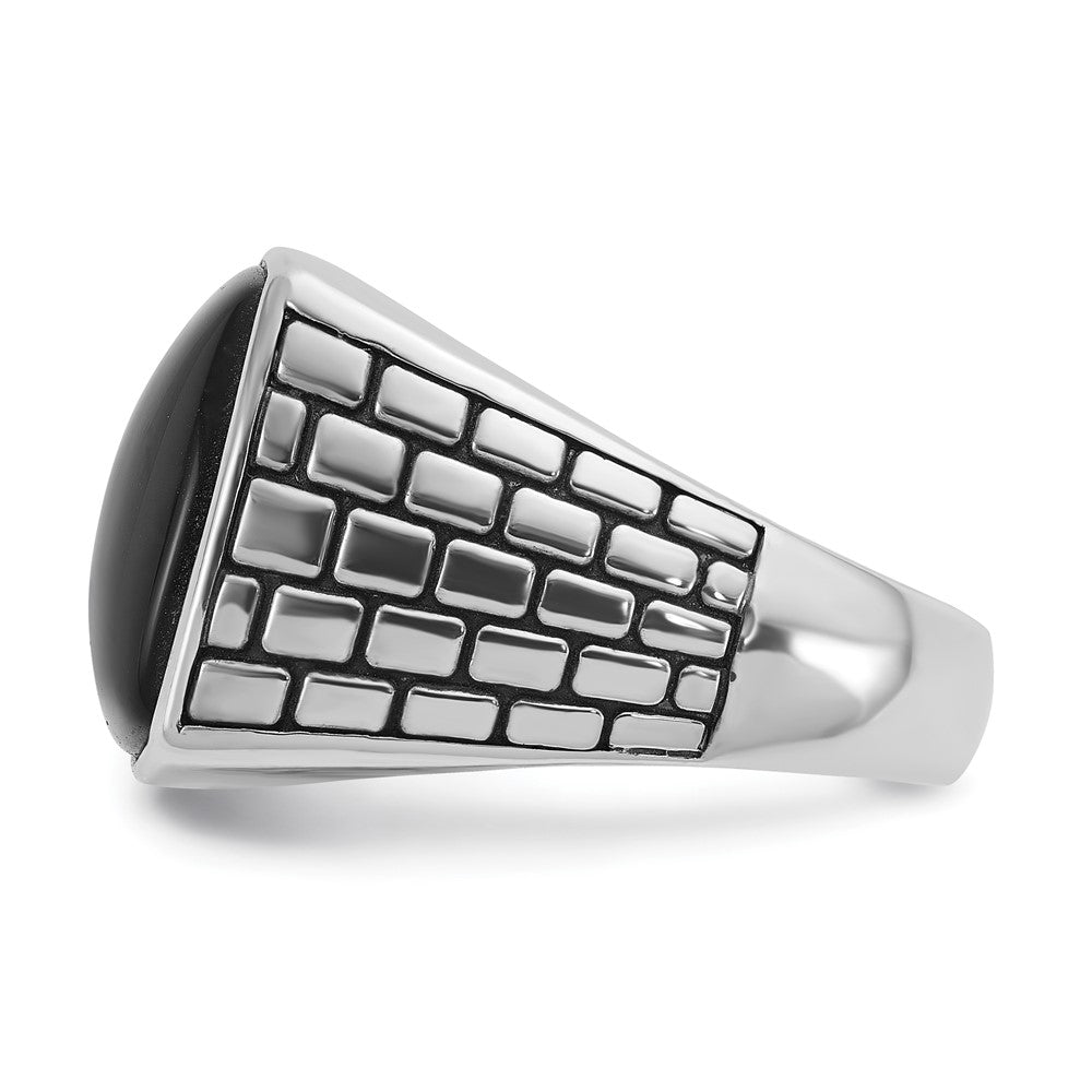 14k White Gold Men's Antiqued Onyx Complete Ring