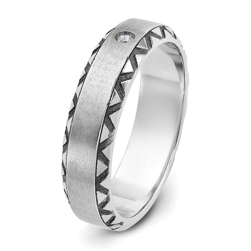 14k White Gold with Black Rhodium Men's Satin Diamond Complete Ring