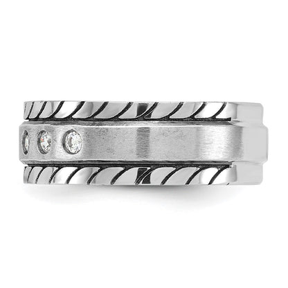 14k White Gold Men's Polished and Satin 1/4 carat Diamond Complete Ring