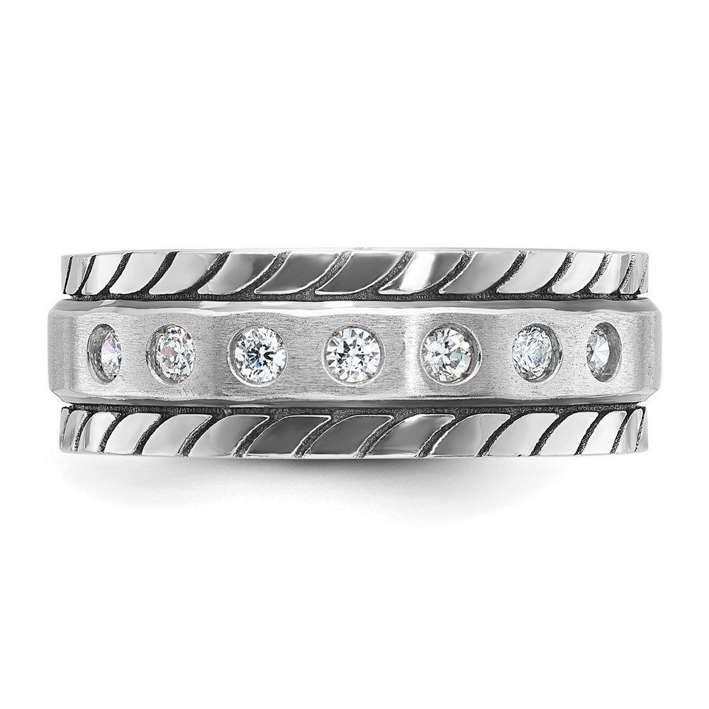14k White Gold Men's Polished and Satin 1/4 carat Diamond Complete Ring