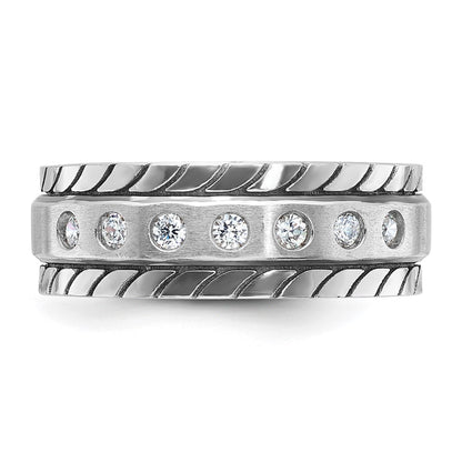 14k White Gold Men's Polished and Satin 1/4 carat Diamond Complete Ring