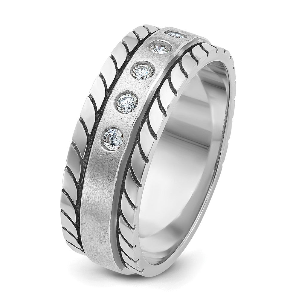 14k White Gold Men's Polished and Satin 1/4 carat Diamond Complete Ring