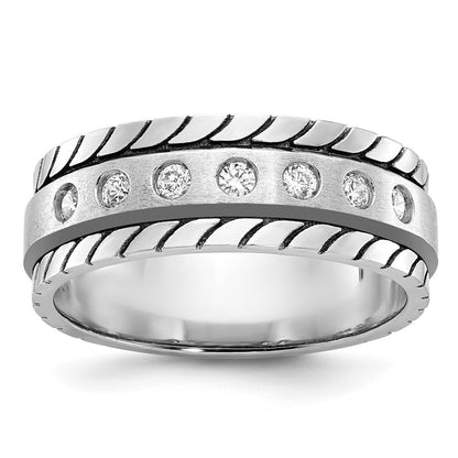 14k White Gold Men's Polished and Satin 1/4 carat Diamond Complete Ring