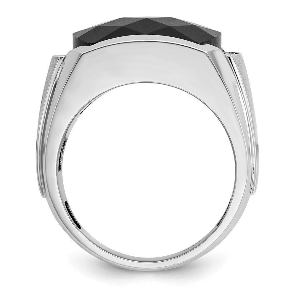 14k White Gold Men's Satin Onyx and 1/10 carat Diamond Complete Ring