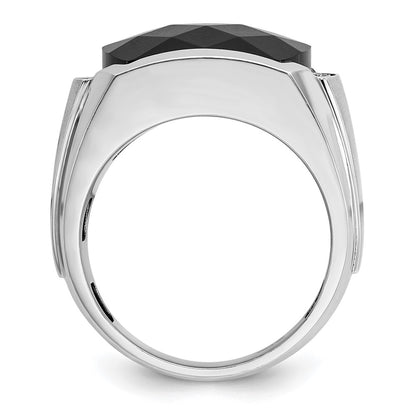 14k White Gold Men's Satin Onyx and 1/10 carat Diamond Complete Ring