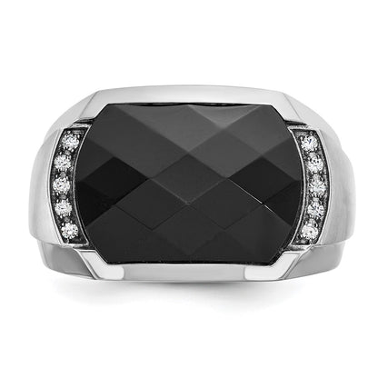 14k White Gold Men's Satin Onyx and 1/10 carat Diamond Complete Ring