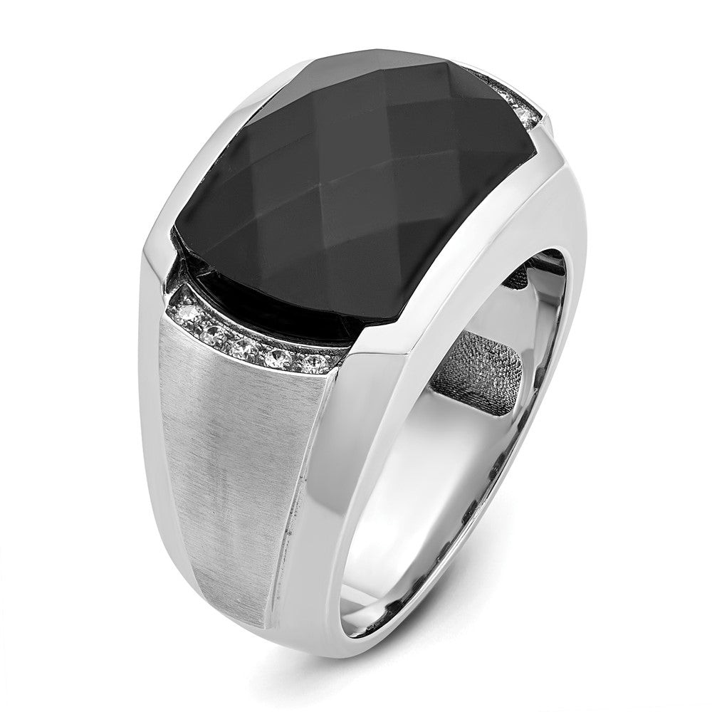 14k White Gold Men's Satin Onyx and 1/10 carat Diamond Complete Ring