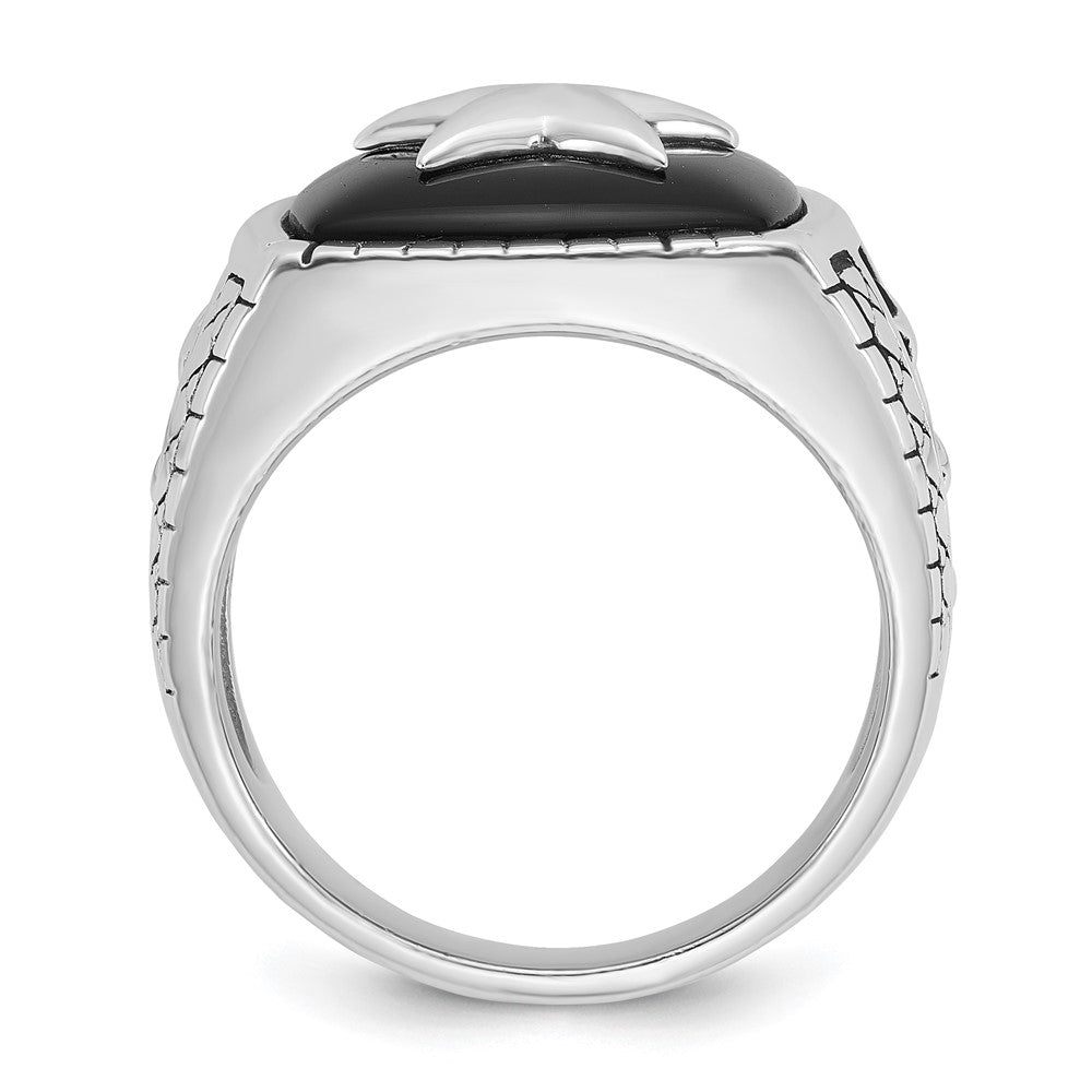 14k White Gold Men's Antiqued Onyx Complete Star Ring