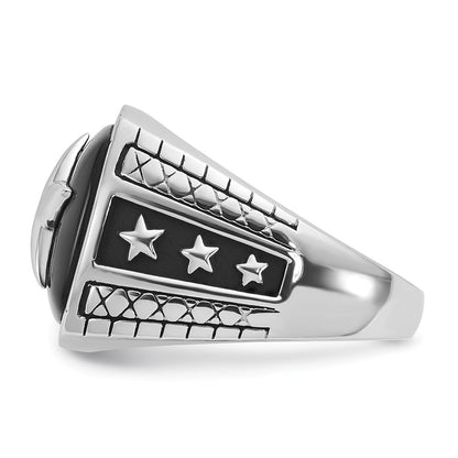14k White Gold Men's Antiqued Onyx Complete Star Ring