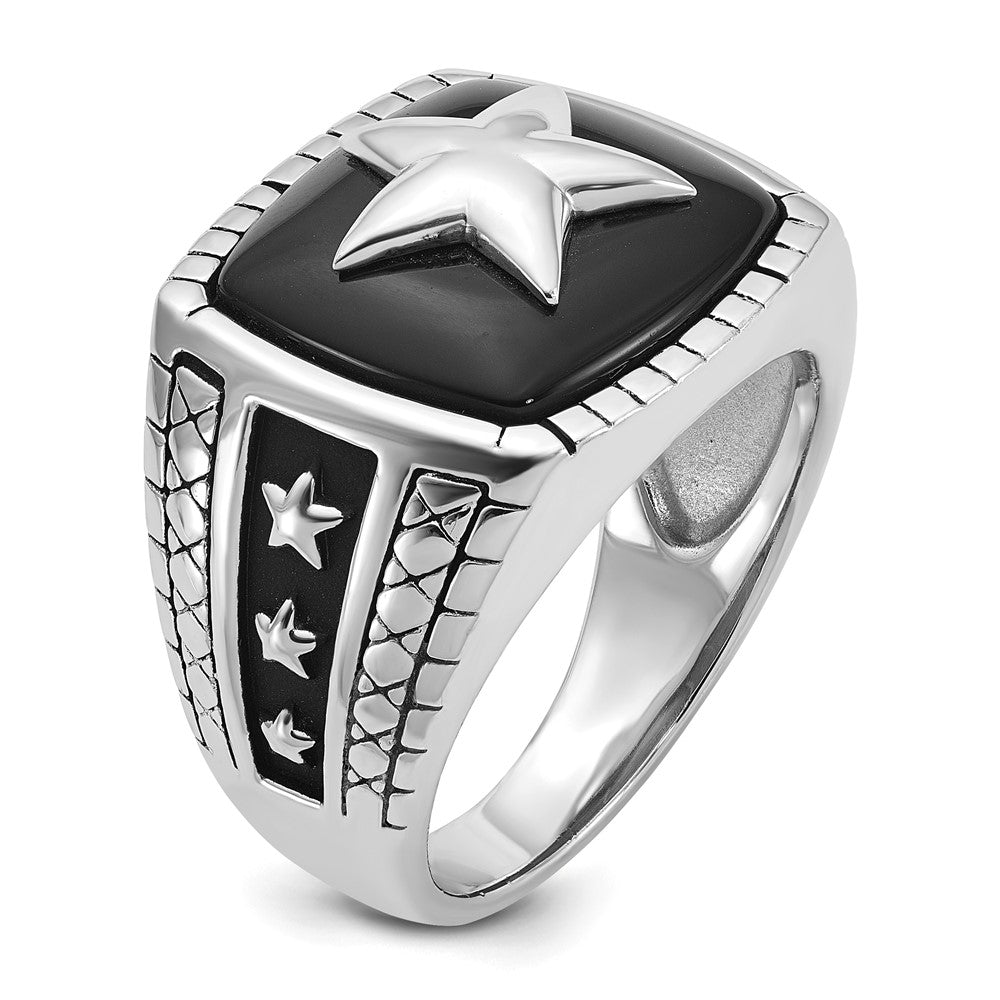 14k White Gold Men's Antiqued Onyx Complete Star Ring