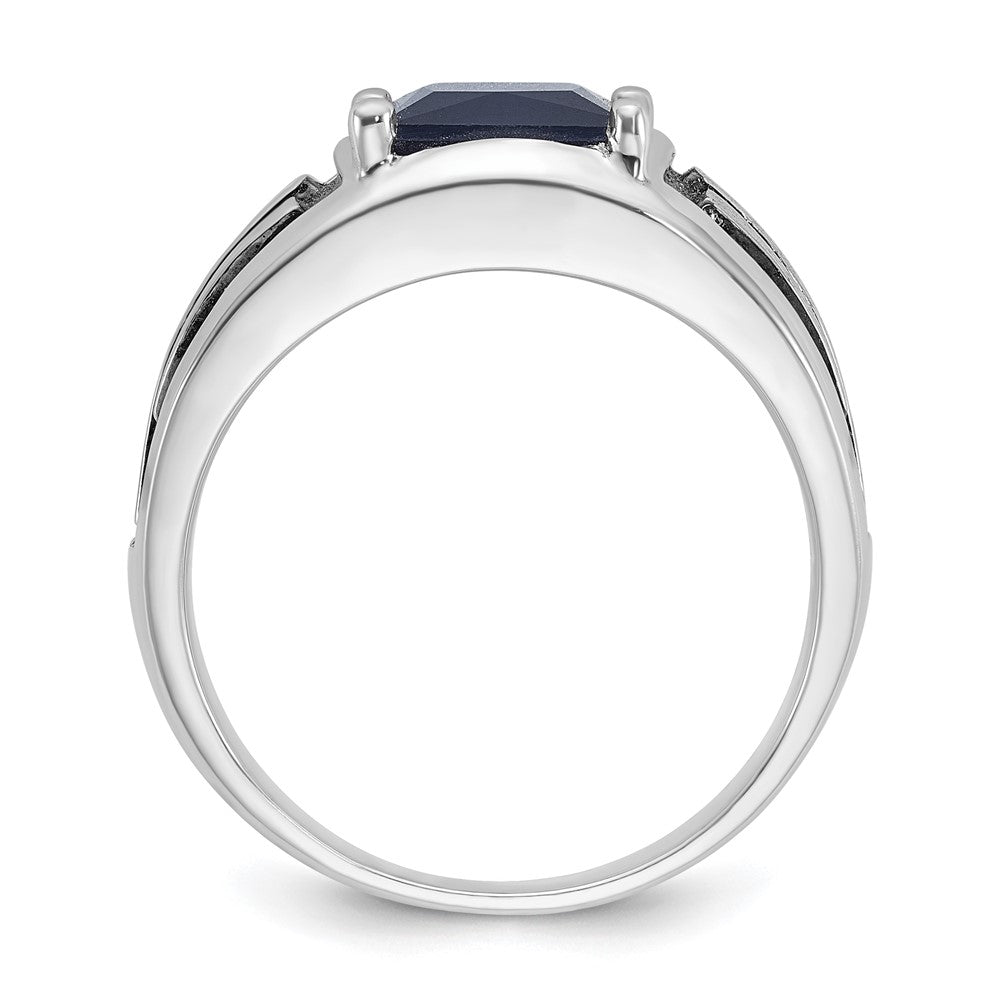 14k White Gold with Black Rhodium Men's Created Sapphire Complete Ring