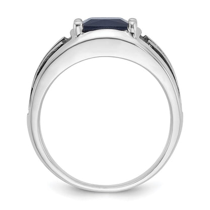 14k White Gold with Black Rhodium Men's Created Sapphire Complete Ring