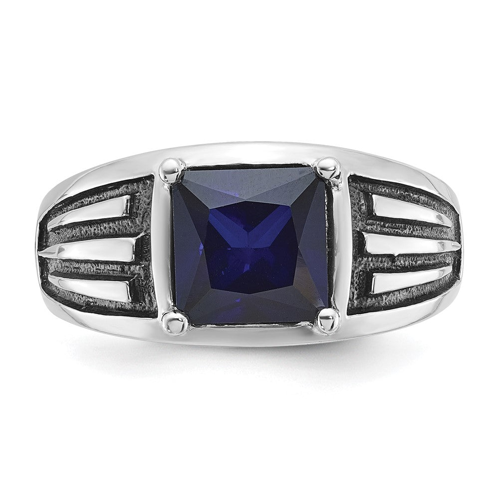 14k White Gold with Black Rhodium Men's Created Sapphire Complete Ring