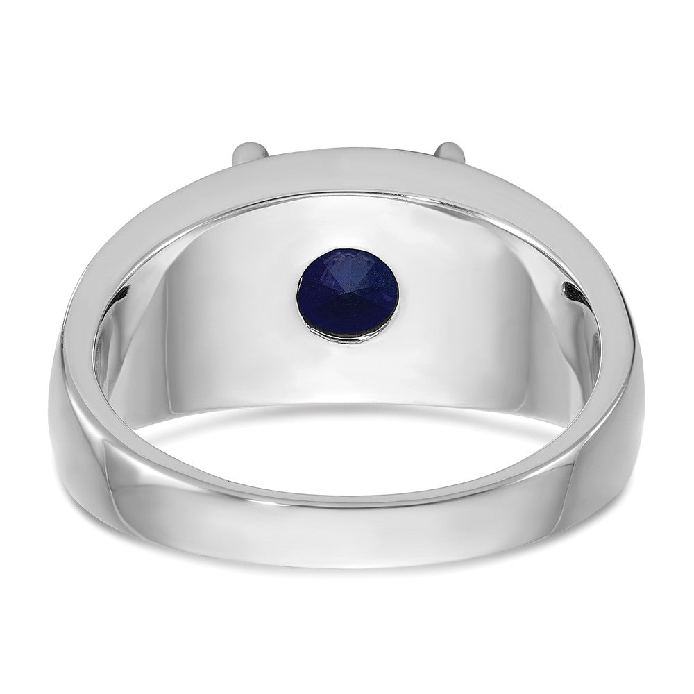 14k White Gold with Black Rhodium Men's Created Sapphire Complete Ring