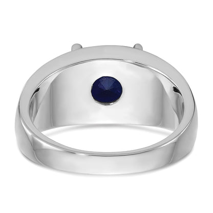 14k White Gold with Black Rhodium Men's Created Sapphire Complete Ring