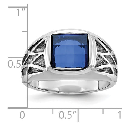 14K White Gold With Black Rhodium Ibgoodman Men'S Created Sapphire Complete Ring