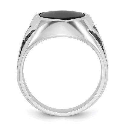 14k White Gold with Black Rhodium Men's Onyx Complete Ring
