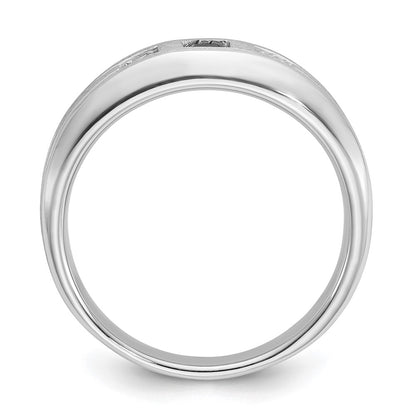 14k White Gold Men's Satin Lab Created Sapphire and 1/15 carat Diamond Complete Ring