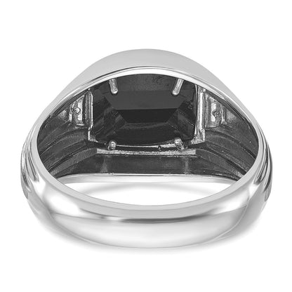 14k White Gold Men's Satin Onyx and Diamond Complete Ring
