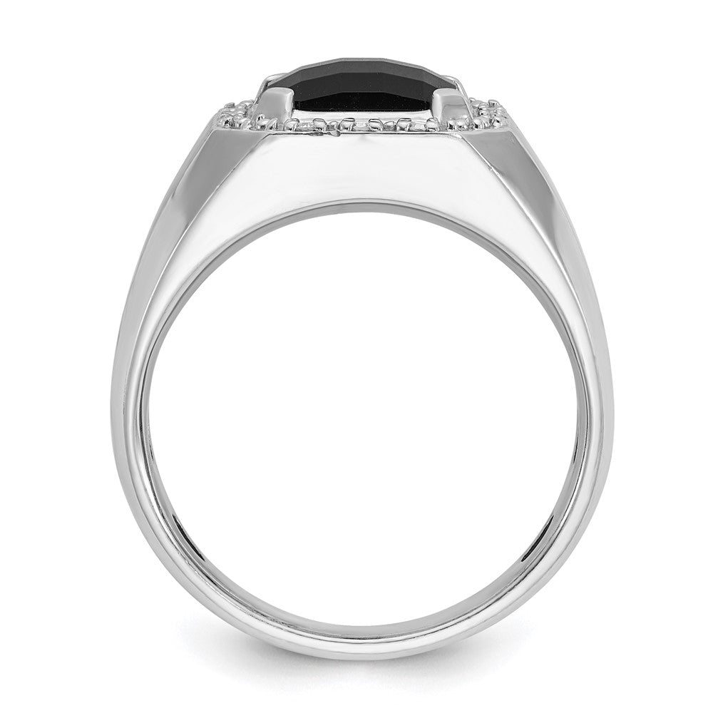 14k White Gold Men's Onyx and 1/8 carat Diamond Complete Ring