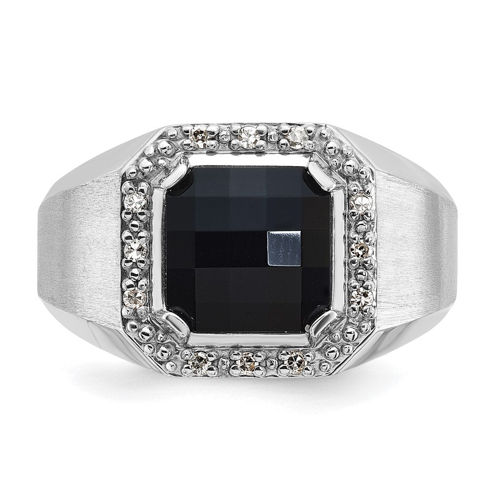 14k White Gold Men's Onyx and 1/8 carat Diamond Complete Ring
