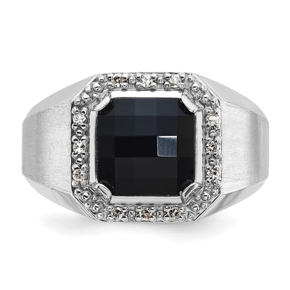 14k White Gold Men's Onyx and 1/8 carat Diamond Complete Ring