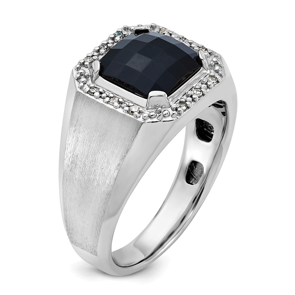 14k White Gold Men's Onyx and 1/8 carat Diamond Complete Ring
