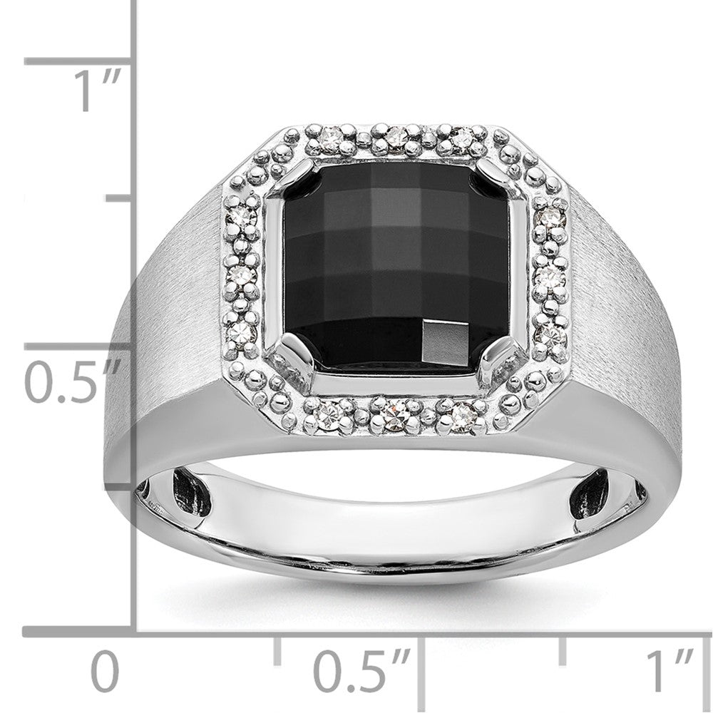 14k White Gold Men's Onyx and 1/8 carat Diamond Complete Ring