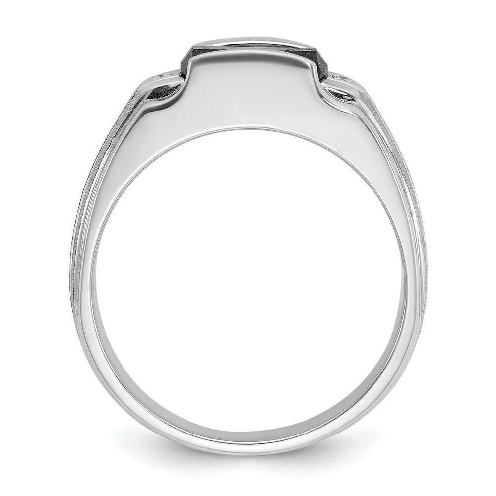 14k White Gold Men's Satin Created Sapphire and Diamond Complete Ring