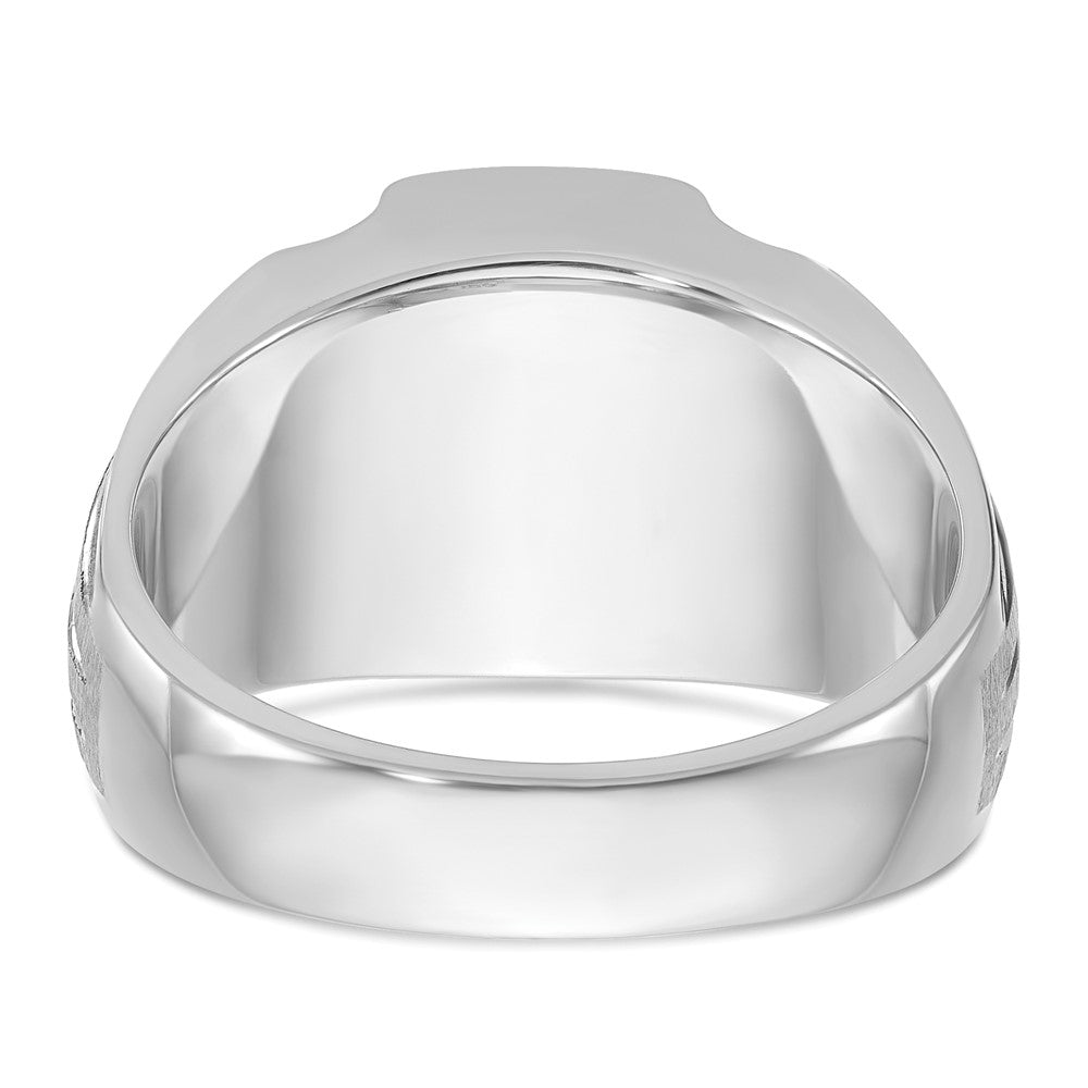 14k White Gold Men's Satin Created Sapphire and Diamond Complete Ring