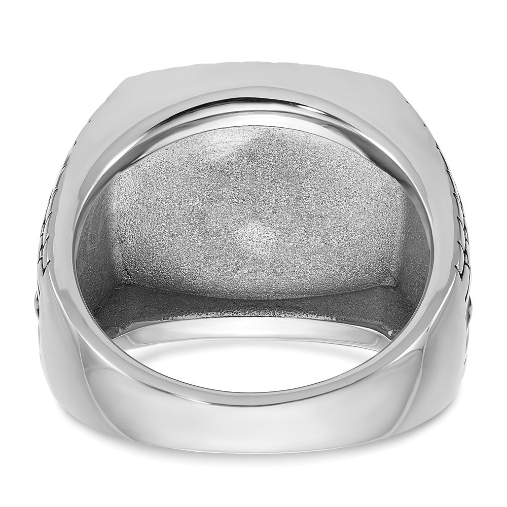 14k White Gold Men's Antiqued Onyx and 1/20 carat Diamond Complete Star Ring