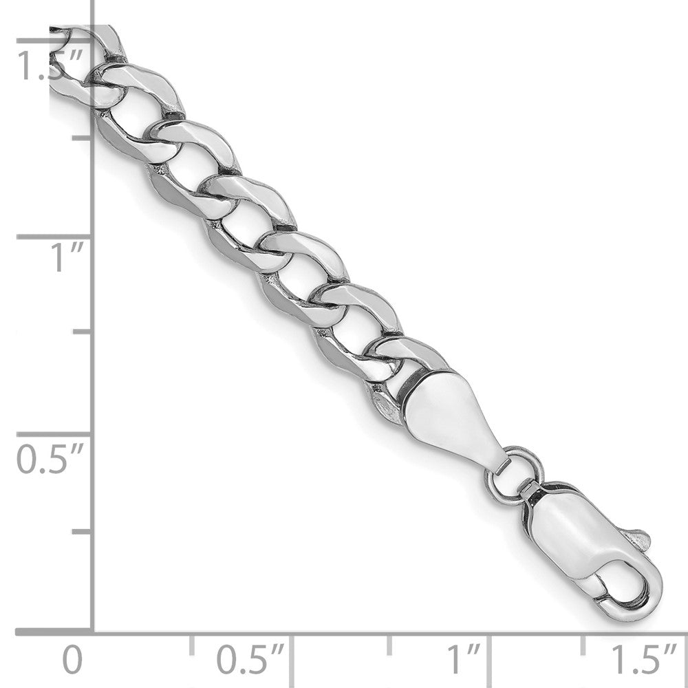 14K White Gold 8 Inch 5.25mm Semi-Solid Curb With Lobster Clasp Bracelet