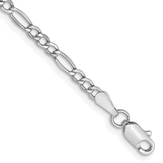 14K White Gold 2.5mm Semi-Solid Figaro With Lobster Clasp Chain Bracelet