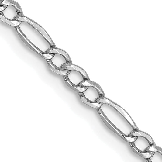 14K White Gold 26 Inch 2.5mm Semi-Solid Figaro With Lobster Clasp Chain Necklace