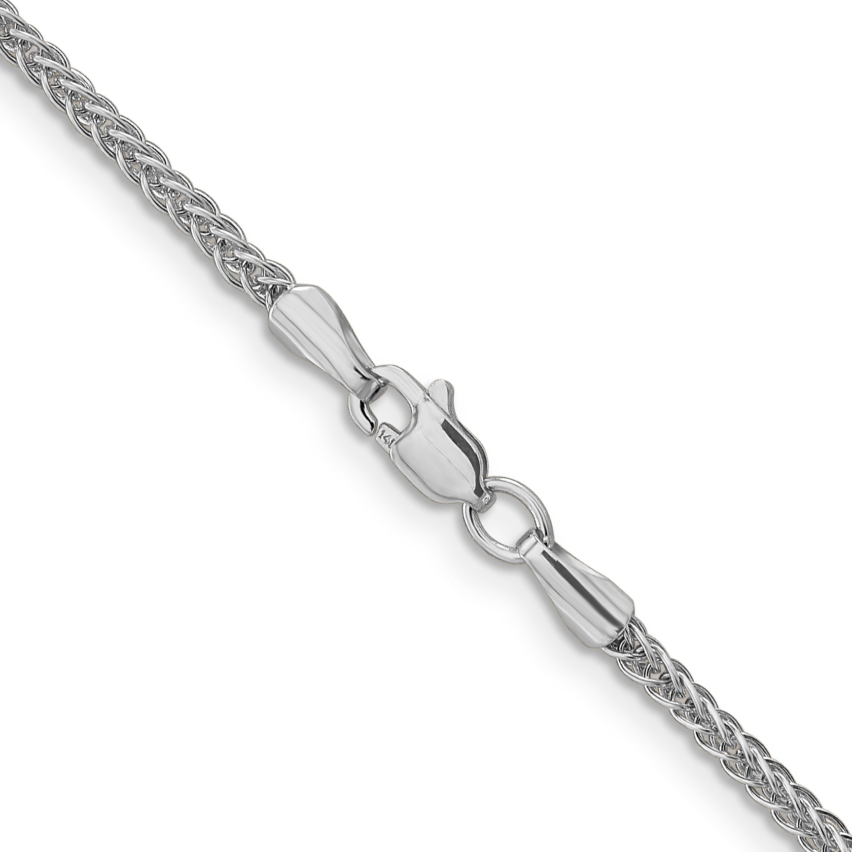 14K White Gold 18 Inch 2mm Semi-Solid 3-Wire Wheat With Lobster Clasp Chain Necklace
