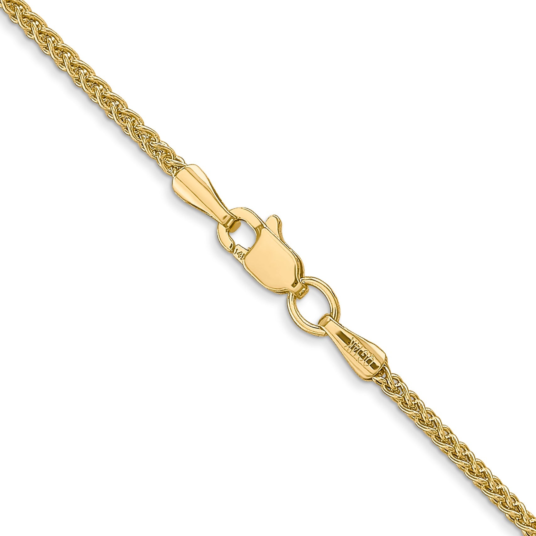 14K Yellow Gold 20 Inch 1.55mm Semi-Solid Wheat With Lobster Clasp Chain Necklace