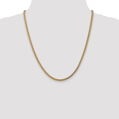 14K Yellow Gold 22 Inch 3mm Semi-Solid Franco With Fancy Lobster Clasp Chain Necklace