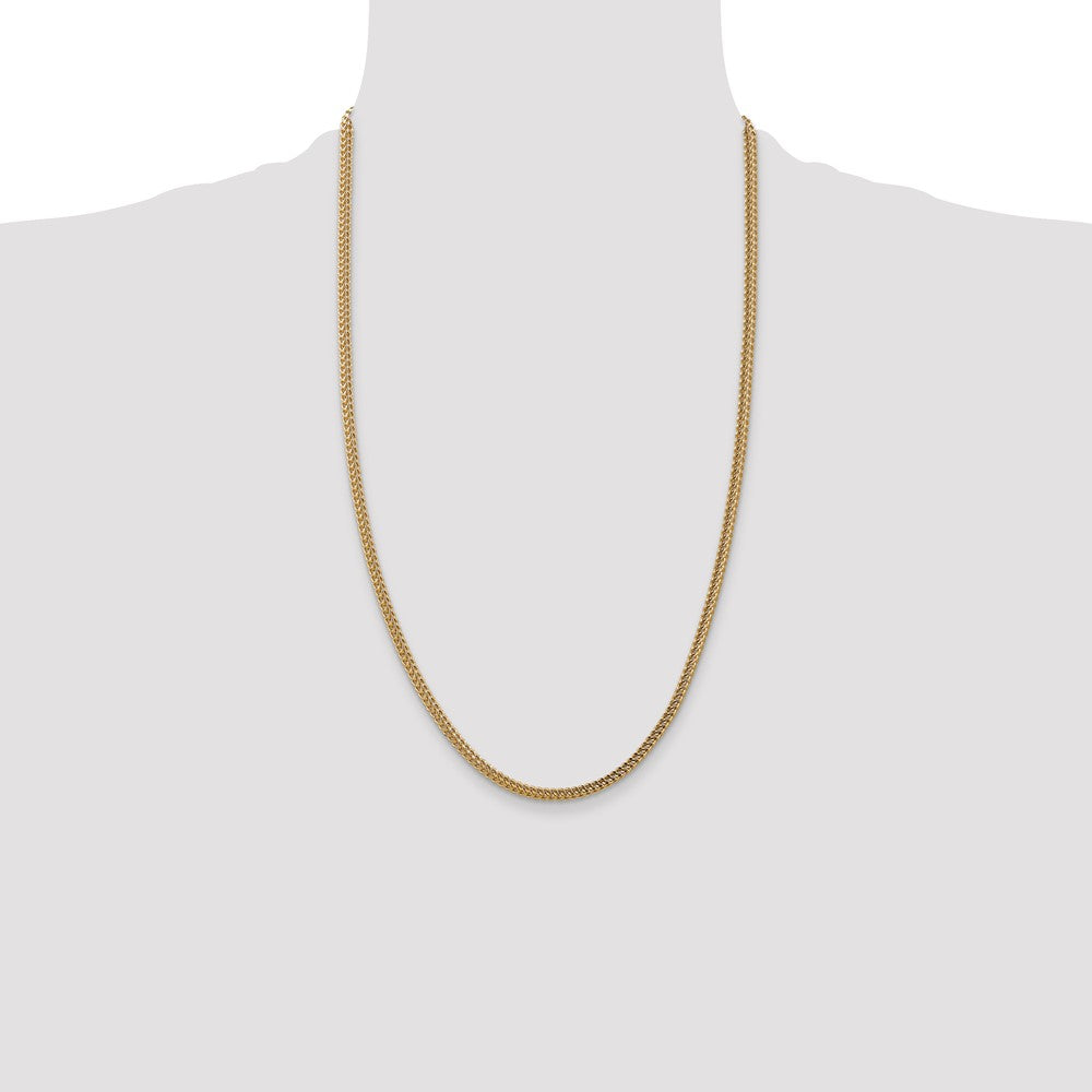 14K Yellow Gold 26 Inch 3mm Semi-Solid Franco With Fancy Lobster Clasp Chain Necklace