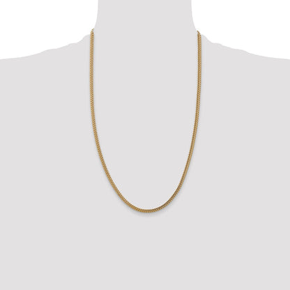 14K Yellow Gold 26 Inch 3mm Semi-Solid Franco With Fancy Lobster Clasp Chain Necklace